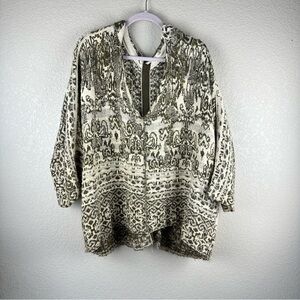 Free People Raggy Woven Cream and green Patterned sweater